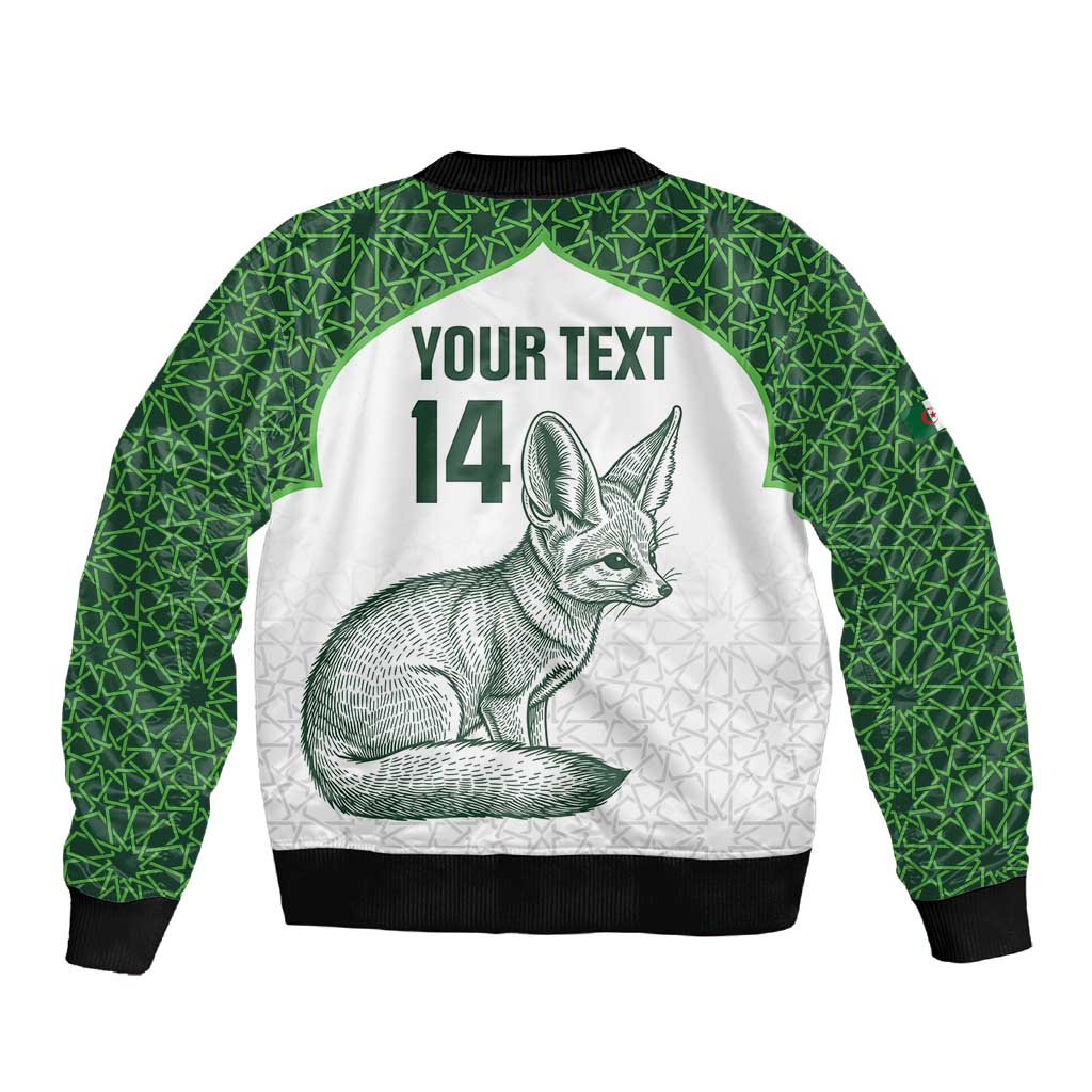 Custom Algeria Football Sleeve Zip Bomber Jacket 2026 Go Greens Fennec With Islamic Pattern - African Pride
