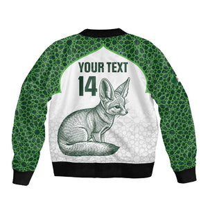 Custom Algeria Football Sleeve Zip Bomber Jacket 2026 Go Greens Fennec With Islamic Pattern - African Pride