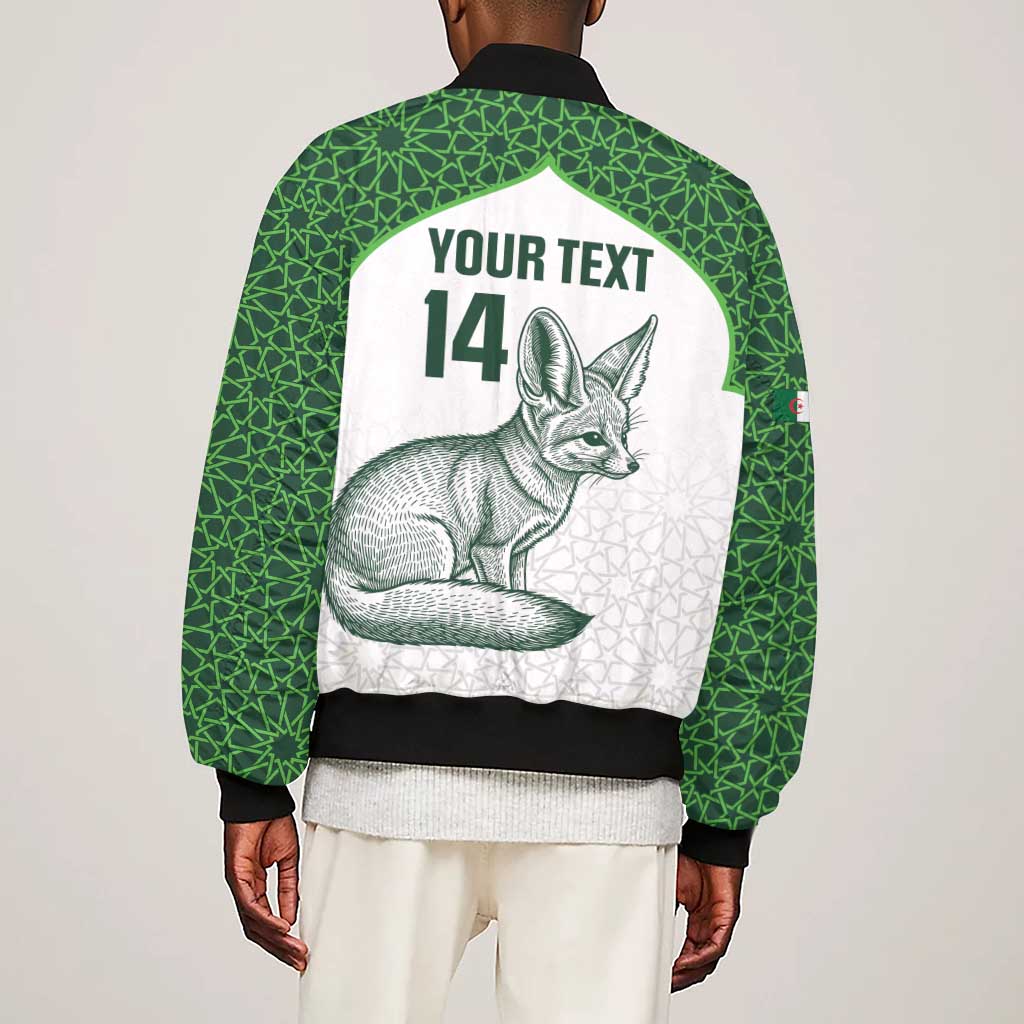 Custom Algeria Football Sleeve Zip Bomber Jacket 2026 Go Greens Fennec With Islamic Pattern - African Pride