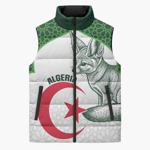 Custom Algeria Football Sleeveless Puffer Jacket 2026 Go Greens Fennec With Islamic Pattern - African Pride