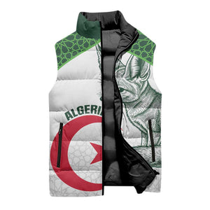 Custom Algeria Football Sleeveless Puffer Jacket 2026 Go Greens Fennec With Islamic Pattern - African Pride