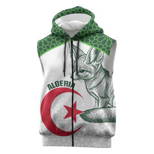 Custom Algeria Football Sleeveless Zip Hoodie 2026 Go Greens Fennec With Islamic Pattern - African Pride