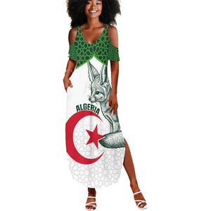 Custom Algeria Football Summer Maxi Dress 2026 Go Greens Fennec With Islamic Pattern - African Pride