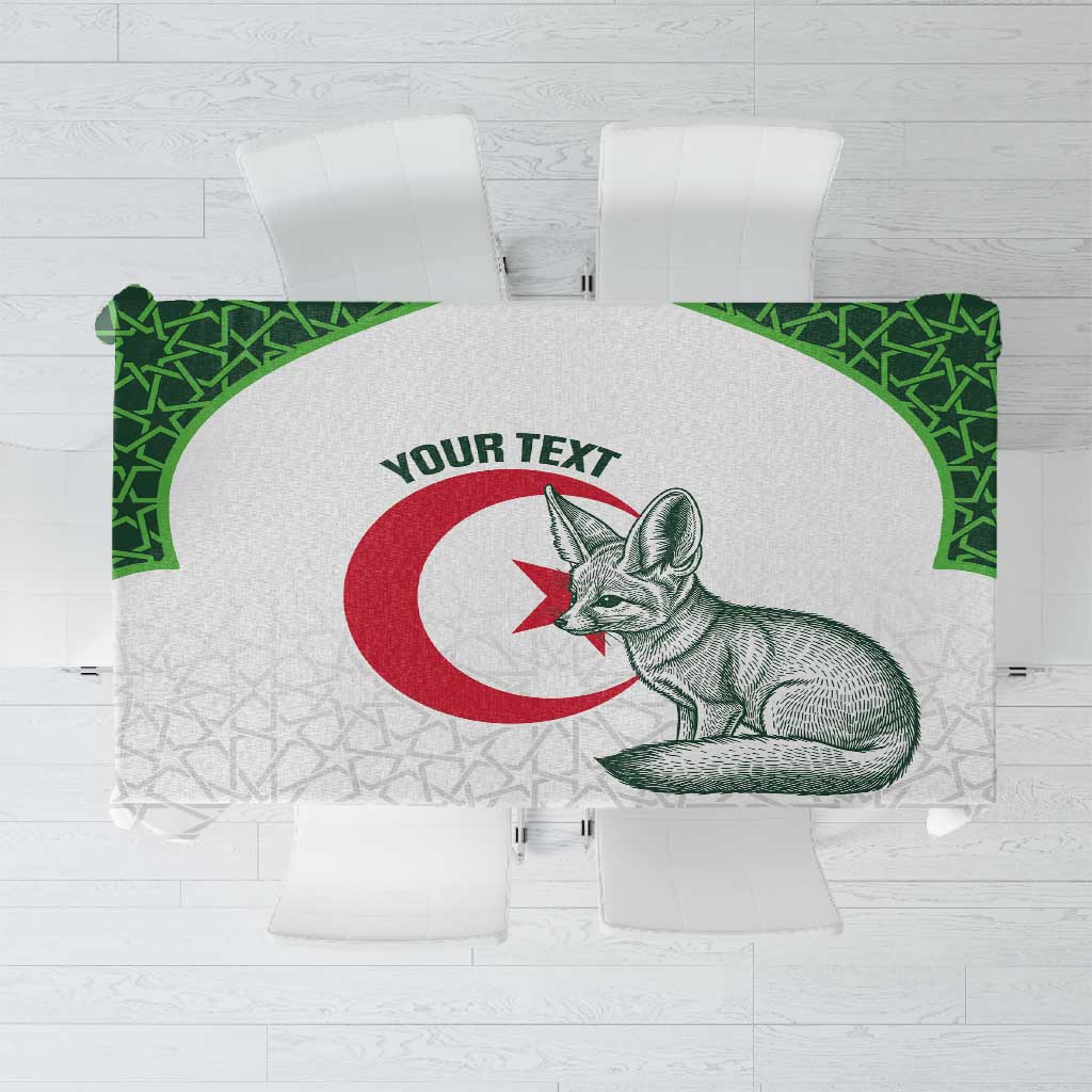 Custom Algeria Football Tablecloth 2026 Go Greens Fennec With Islamic Pattern - African Pride