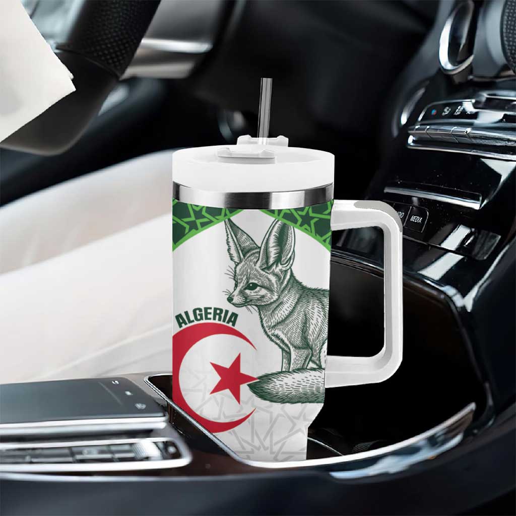 Custom Algeria Football Tumbler With Handle 2026 Go Greens Fennec With Islamic Pattern - African Pride