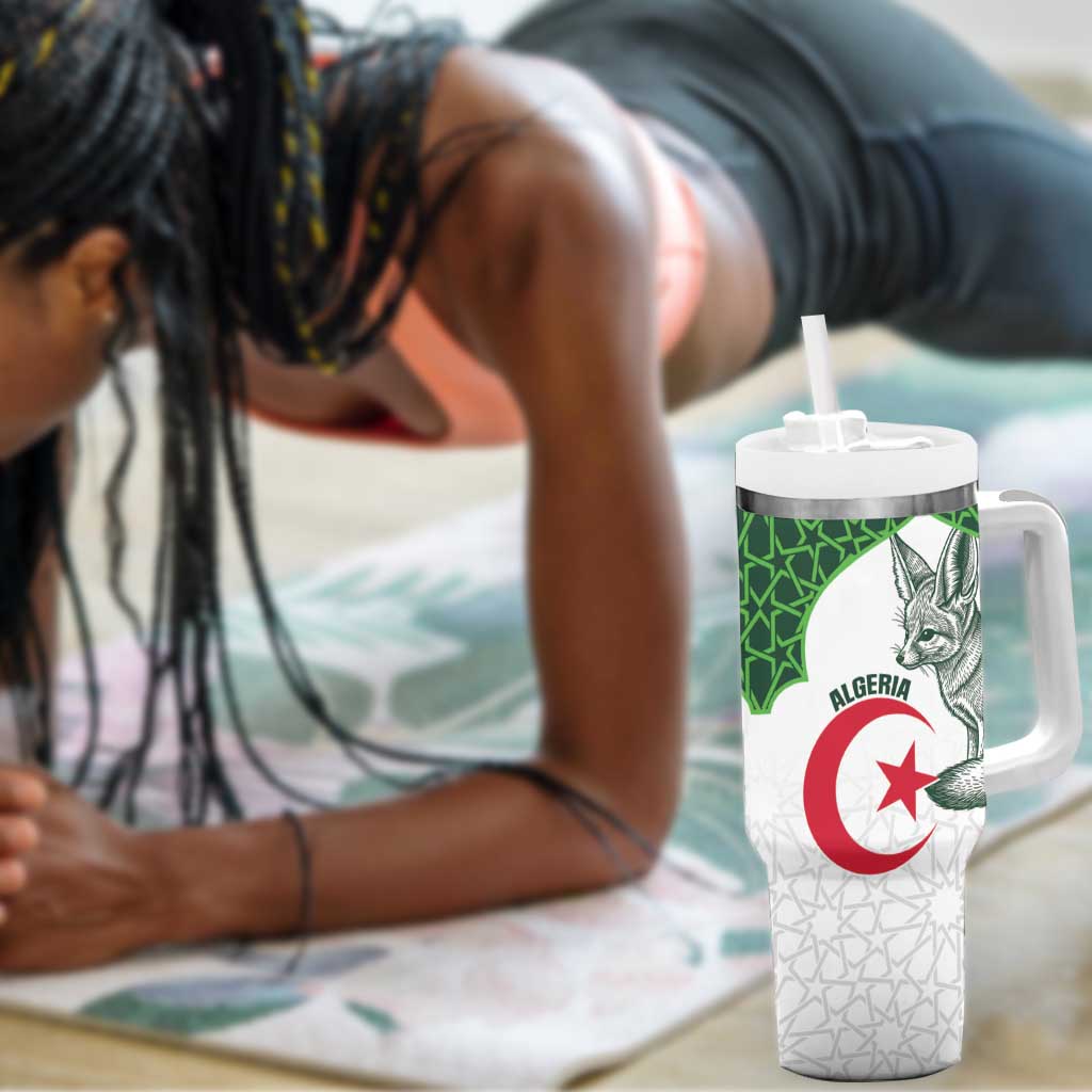 Custom Algeria Football Tumbler With Handle 2026 Go Greens Fennec With Islamic Pattern - African Pride