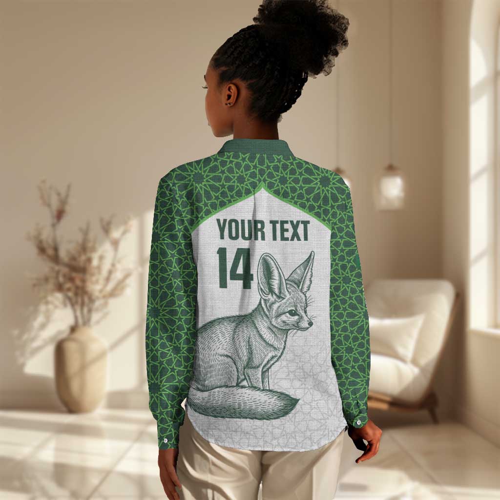 Custom Algeria Football Women Casual Shirt 2026 Go Greens Fennec With Islamic Pattern - African Pride