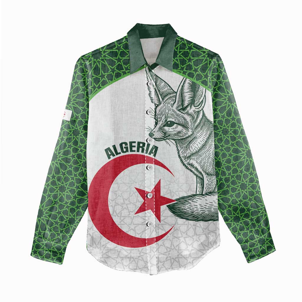 Custom Algeria Football Women Casual Shirt 2026 Go Greens Fennec With Islamic Pattern - African Pride