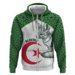 Custom Algeria Football Zip Hoodie 2026 Go Greens Fennec With Islamic Pattern - African Pride