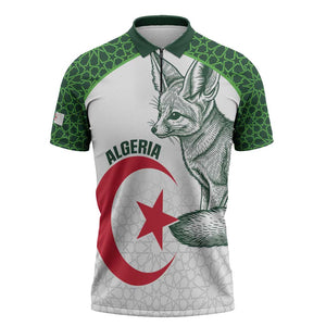 Custom Algeria Football Zipper Polo Shirt 2026 Go Greens Fennec With Islamic Pattern - African Pride