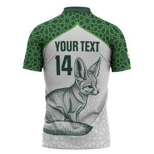 Custom Algeria Football Zipper Polo Shirt 2026 Go Greens Fennec With Islamic Pattern - African Pride