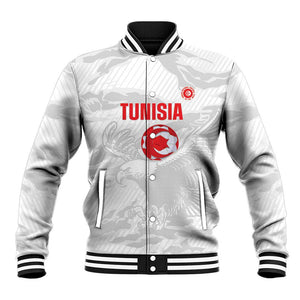 Custom Tunisia Football Baseball Jacket 2026 Eagles of Carthage White Grunge - African Pride
