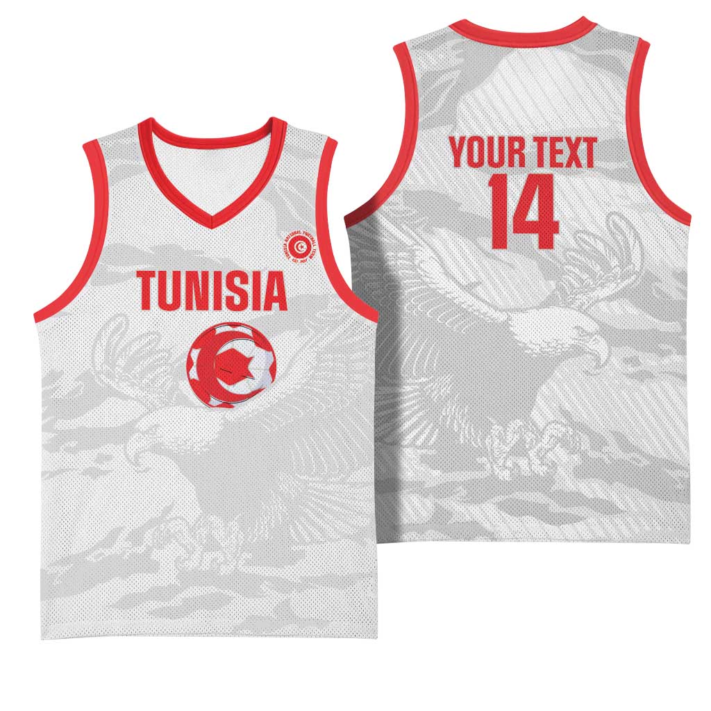 Custom Tunisia Football Basketball Jersey 2026 Eagles of Carthage White Grunge - African Pride