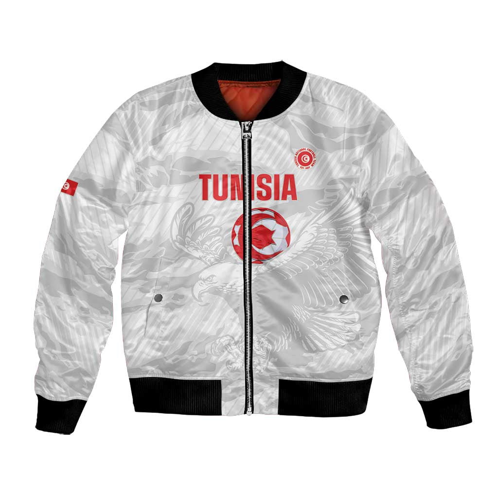 Custom Tunisia Football Bomber Jacket 2026 Eagles of Carthage White Grunge - African Pride