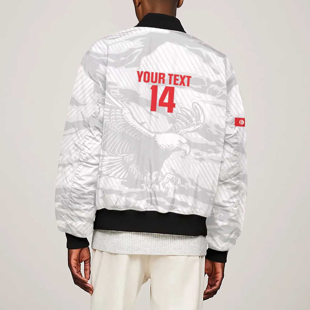 Custom Tunisia Football Bomber Jacket 2026 Eagles of Carthage White Grunge - African Pride
