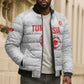 Custom Tunisia Football Bomber Puffer Jacket 2026 Eagles of Carthage White Grunge - African Pride