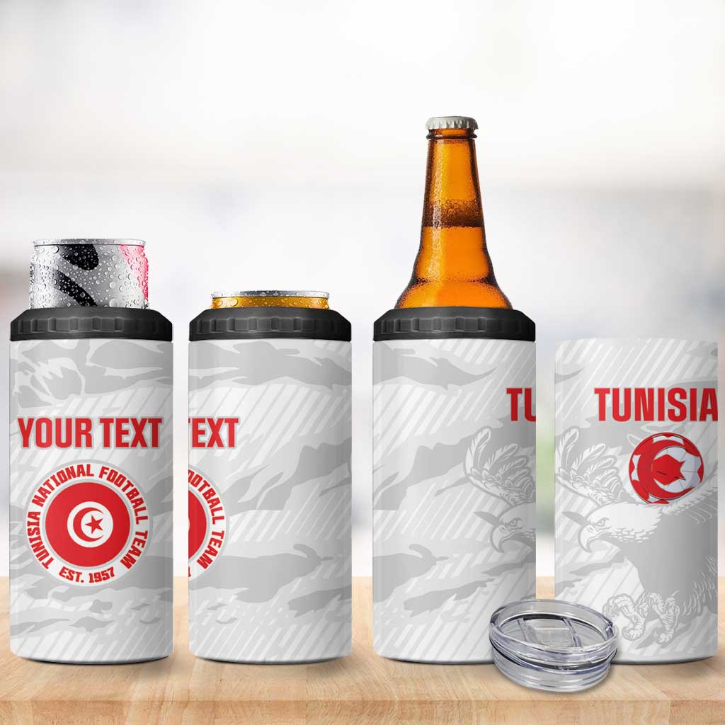 Custom Tunisia Football 4 in 1 Can Cooler Tumbler 2026 Eagles of Carthage White Grunge - African Pride