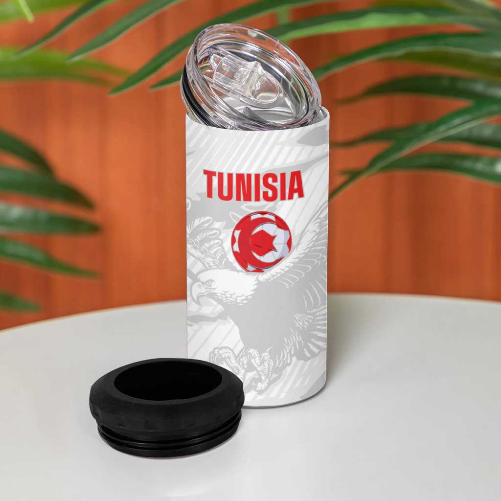 Custom Tunisia Football 4 in 1 Can Cooler Tumbler 2026 Eagles of Carthage White Grunge - African Pride
