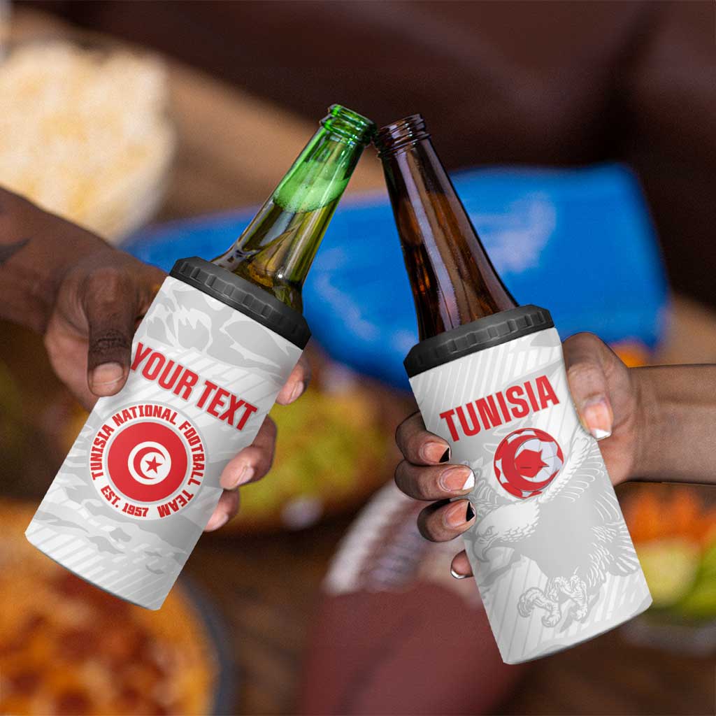 Custom Tunisia Football 4 in 1 Can Cooler Tumbler 2026 Eagles of Carthage White Grunge - African Pride