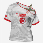 Custom Tunisia Football Cross Shoulder Shirt 2026 Eagles of Carthage White Grunge - African Pride