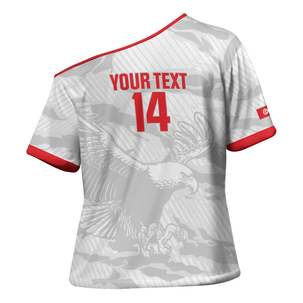 Custom Tunisia Football Cross Shoulder Shirt 2026 Eagles of Carthage White Grunge - African Pride