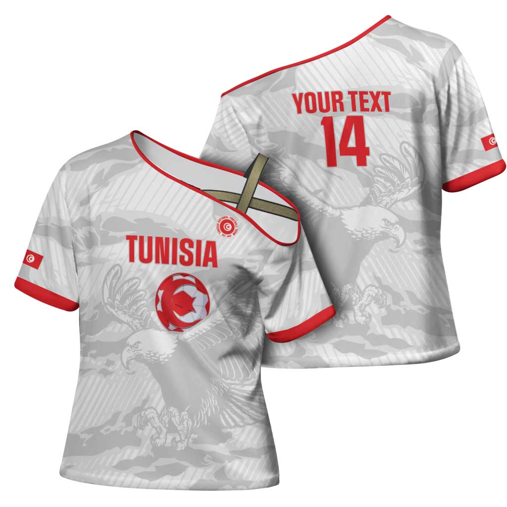 Custom Tunisia Football Cross Shoulder Shirt 2026 Eagles of Carthage White Grunge - African Pride