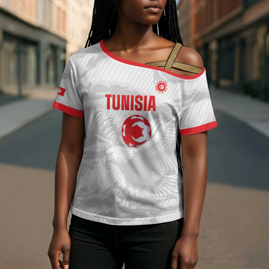Custom Tunisia Football Cross Shoulder Shirt 2026 Eagles of Carthage White Grunge - African Pride