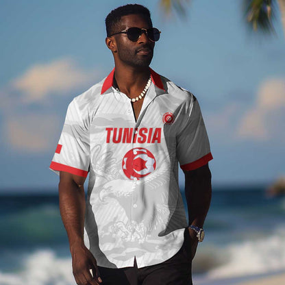 Custom Tunisia Football Hawaiian Shirt 2026 Eagles of Carthage White Grunge LT14