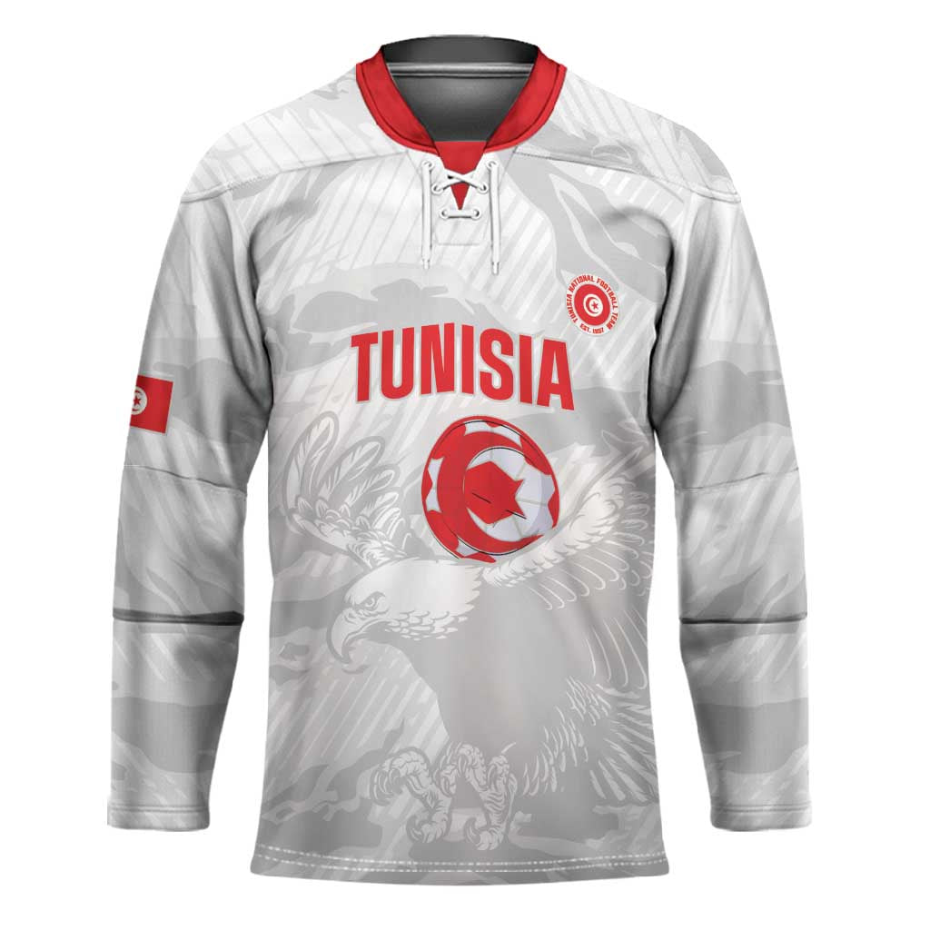 Custom Tunisia Football Hockey Jersey 2026 Eagles of Carthage White Grunge - African Pride