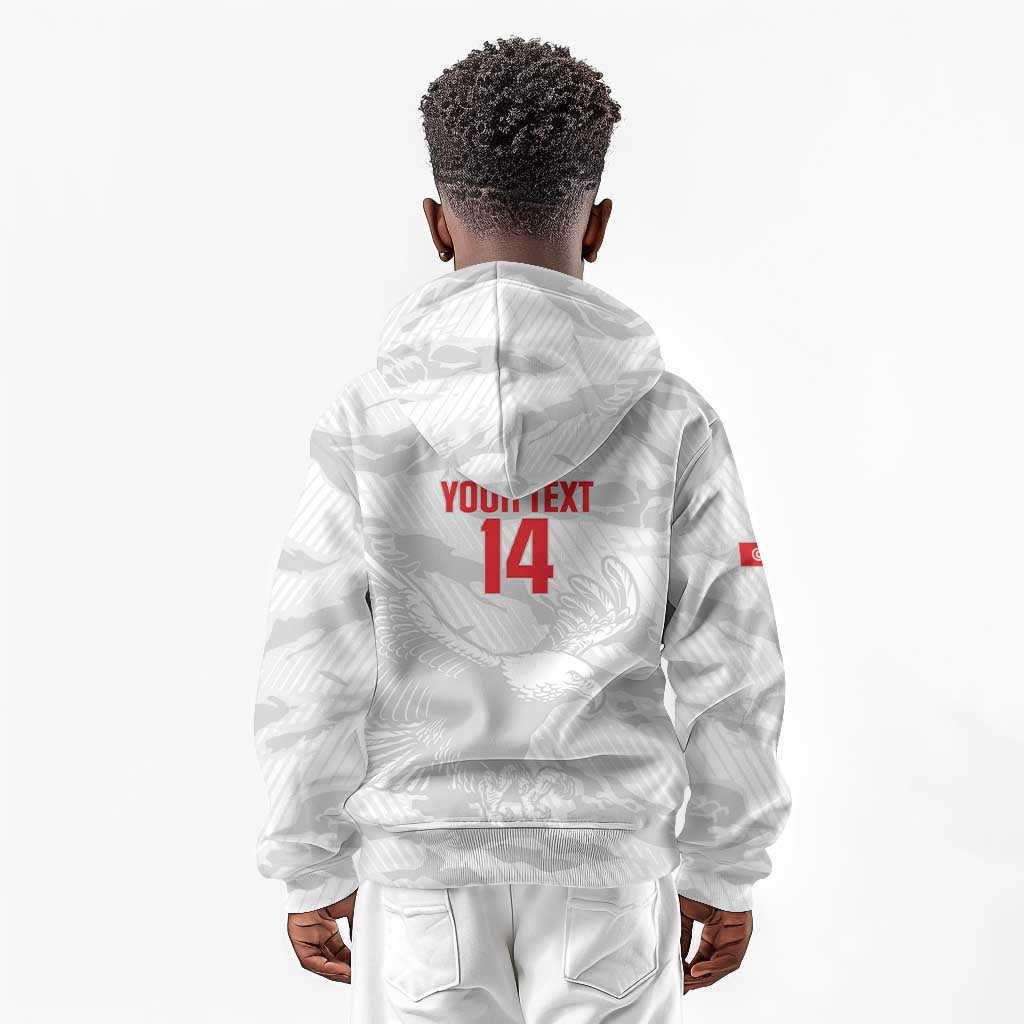 Custom Tunisia Football Kid Hoodie 2026 Eagles of Carthage White Grunge - African Pride
