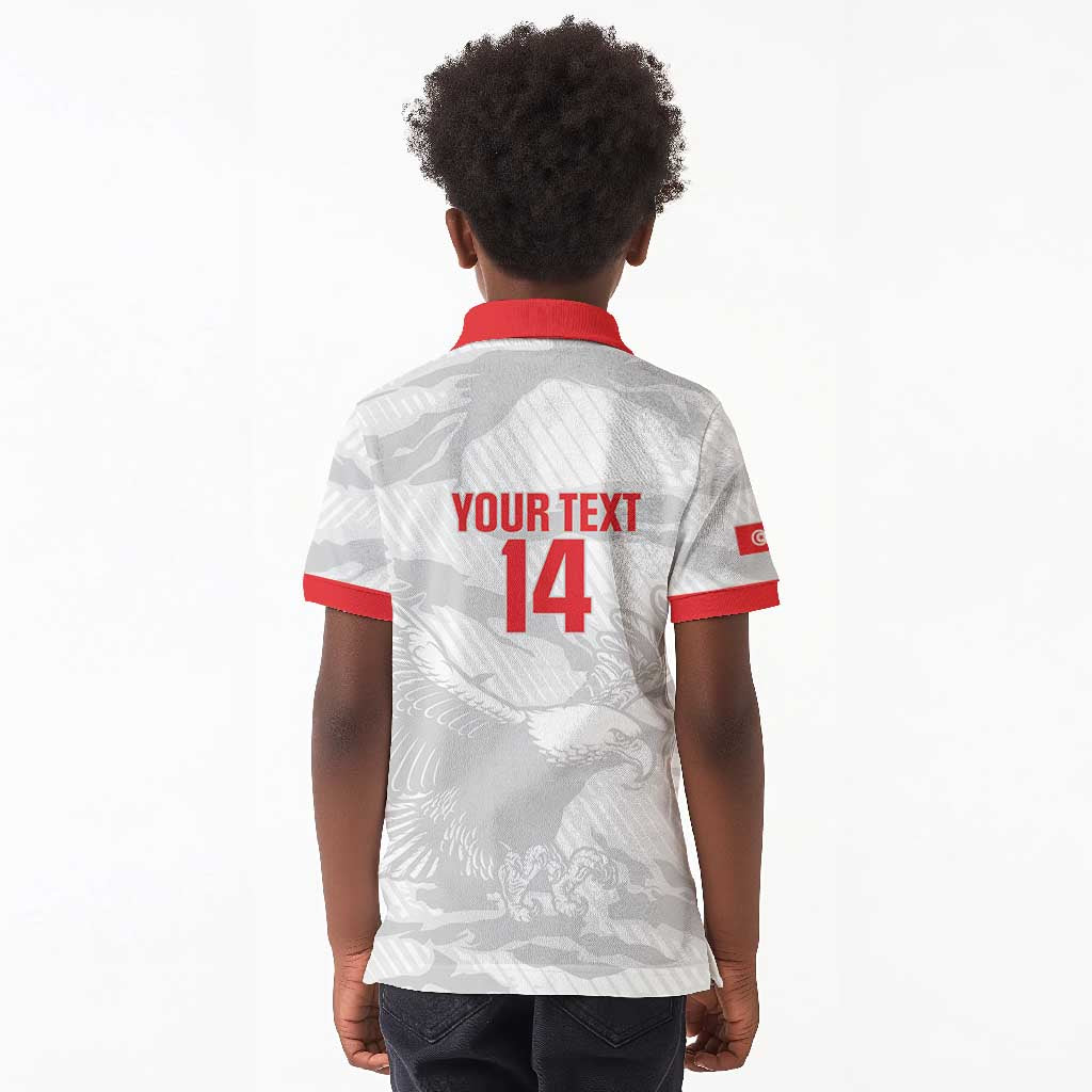 Custom Tunisia Football Kid Polo Shirt 2026 Eagles of Carthage White Grunge LT14