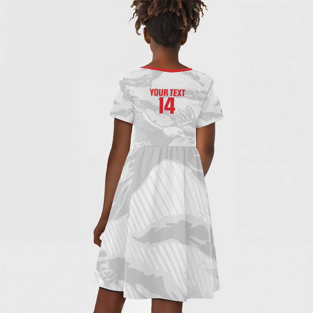 Custom Tunisia Football Kid Short Sleeve Dress 2026 Eagles of Carthage White Grunge - African Pride