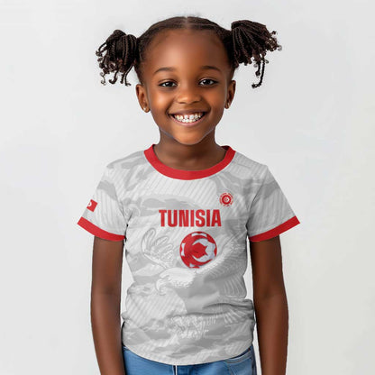 Custom Tunisia Football Kid T shirt 2026 Eagles of Carthage White Grunge LT14