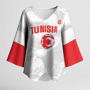 Custom Tunisia Football Kimono Sleeve Blouse 2026 Eagles of Carthage White Grunge - African Pride