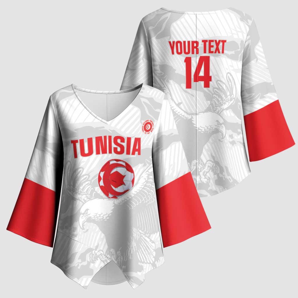 Custom Tunisia Football Kimono Sleeve Blouse 2026 Eagles of Carthage White Grunge - African Pride
