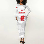 Custom Tunisia Football Long Sleeve Bodycon Dress 2026 Eagles of Carthage White Grunge - African Pride