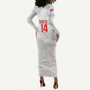 Custom Tunisia Football Long Sleeve Bodycon Dress 2026 Eagles of Carthage White Grunge - African Pride