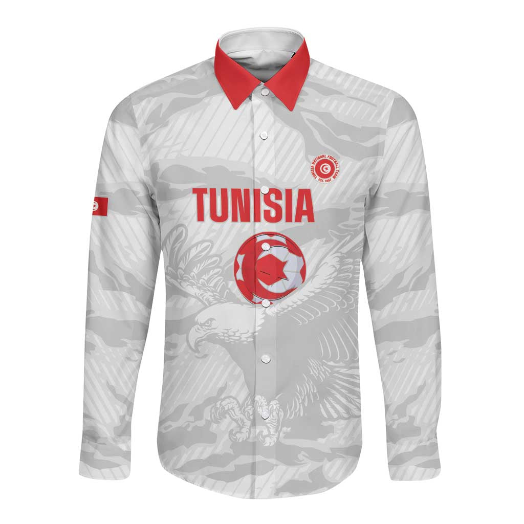 Custom Tunisia Football Long Sleeve Button Shirt 2026 Eagles of Carthage White Grunge - African Pride