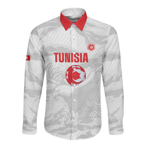 Custom Tunisia Football Long Sleeve Button Shirt 2026 Eagles of Carthage White Grunge - African Pride