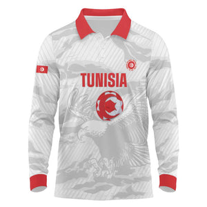 Custom Tunisia Football Long Sleeve Polo Shirt 2026 Eagles of Carthage White Grunge - African Pride