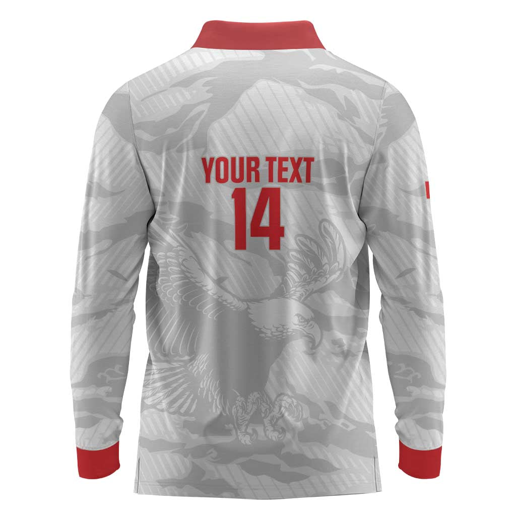 Custom Tunisia Football Long Sleeve Polo Shirt 2026 Eagles of Carthage White Grunge - African Pride