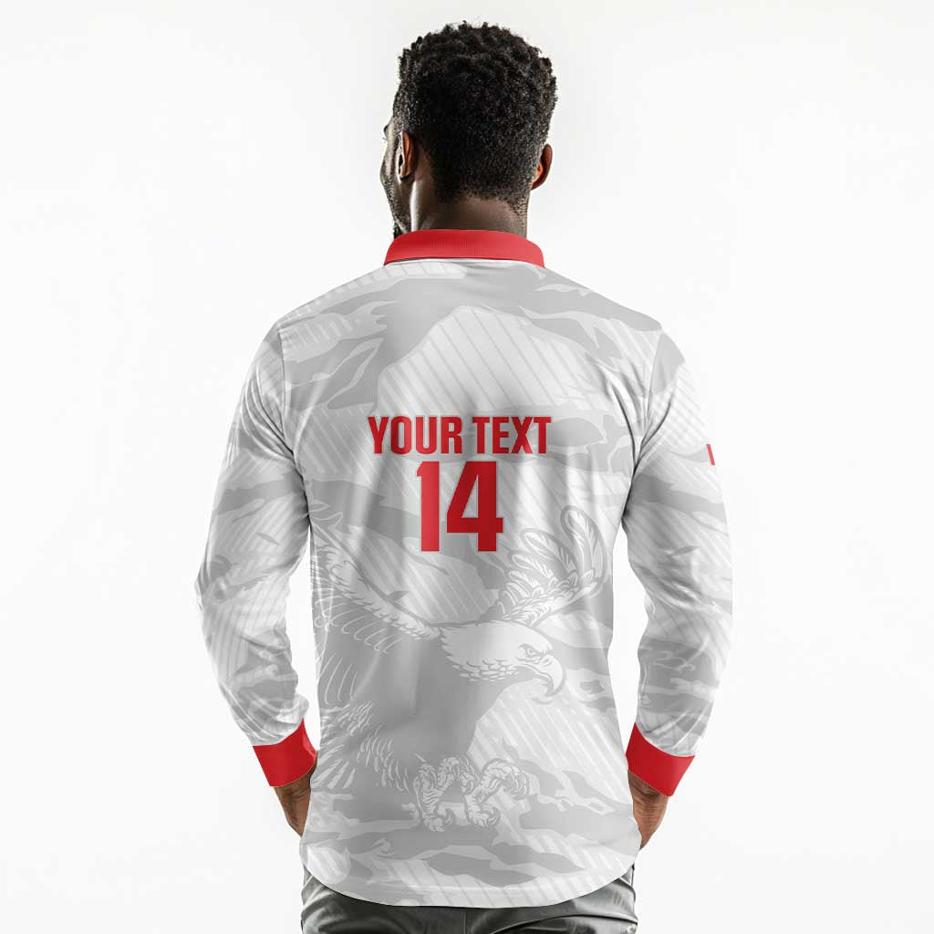 Custom Tunisia Football Long Sleeve Polo Shirt 2026 Eagles of Carthage White Grunge - African Pride