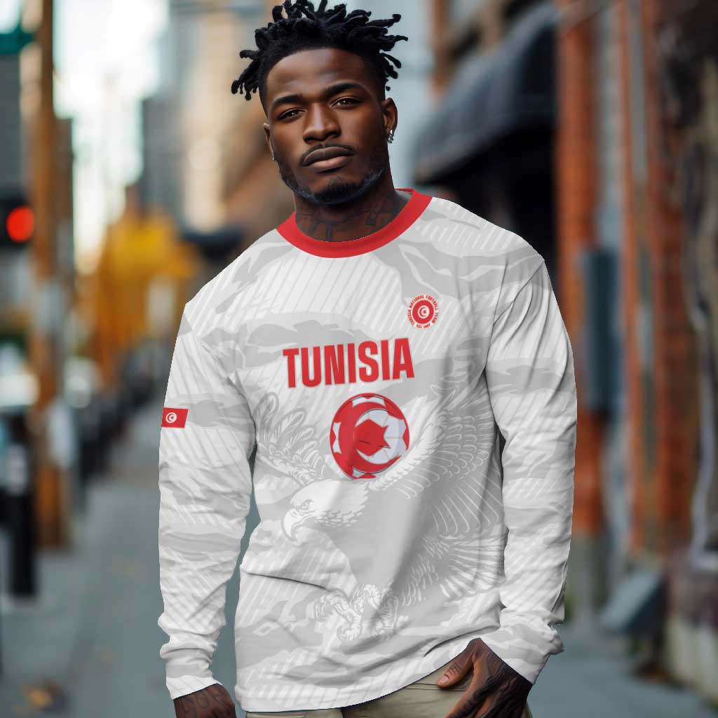 Custom Tunisia Football Long Sleeve Shirt 2026 Eagles of Carthage White Grunge - African Pride