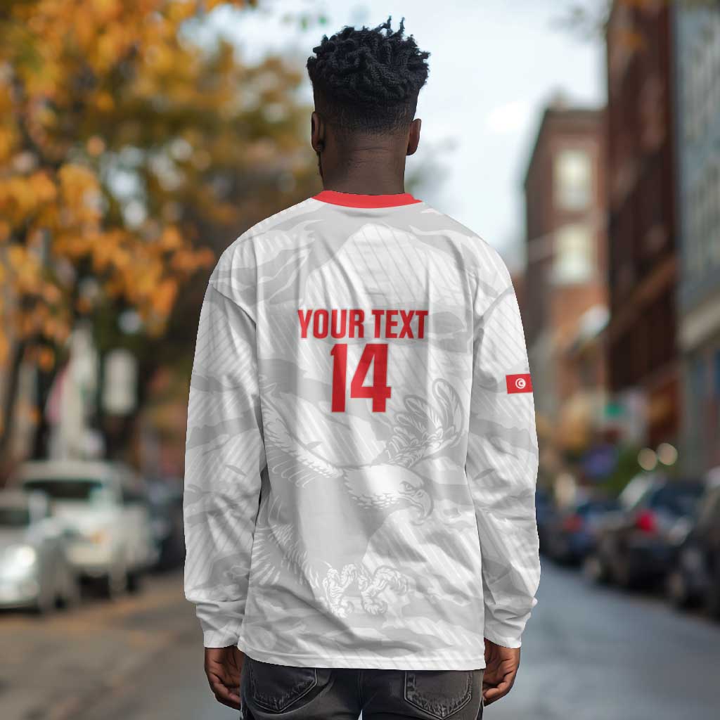 Custom Tunisia Football Long Sleeve Shirt 2026 Eagles of Carthage White Grunge - African Pride