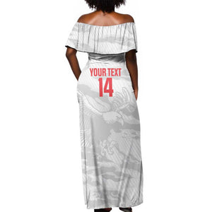 Custom Tunisia Football Off Shoulder Maxi Dress 2026 Eagles of Carthage White Grunge - African Pride