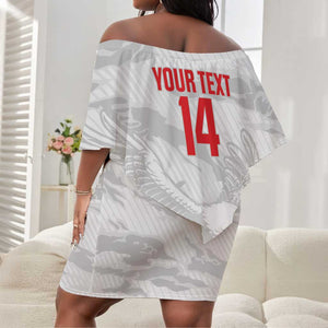 Custom Tunisia Football Off Shoulder Short Dress 2026 Eagles of Carthage White Grunge - African Pride