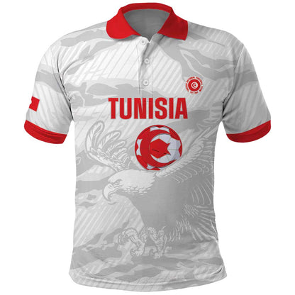 Custom Tunisia Football Polo Shirt 2026 Eagles of Carthage White Grunge LT14