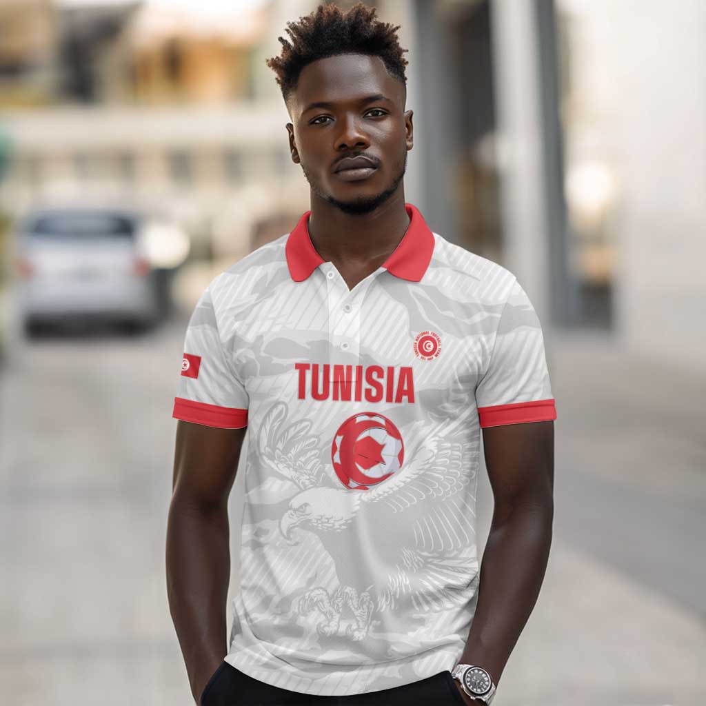 Custom Tunisia Football Polo Shirt 2026 Eagles of Carthage White Grunge LT14