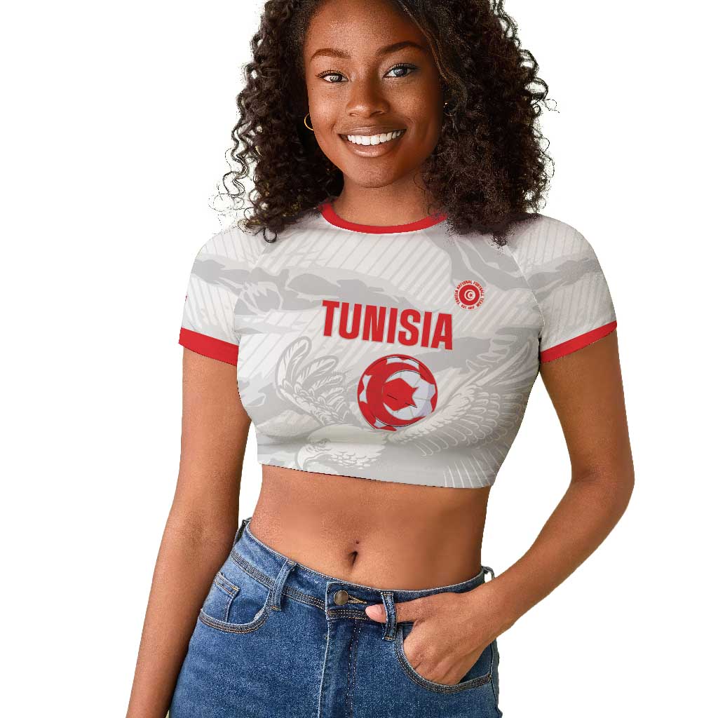 Custom Tunisia Football Raglan Cropped T shirt 2026 Eagles of Carthage White Grunge - African Pride