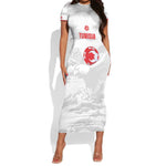 Custom Tunisia Football Short Sleeve Bodycon Dress 2026 Eagles of Carthage White Grunge - African Pride